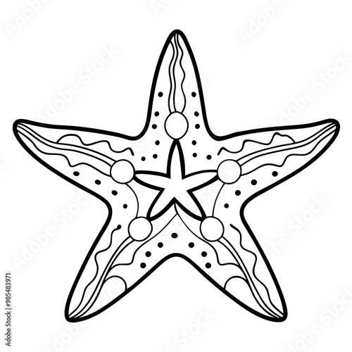 Intricate Starfish Line Art on Ocean Floor Vector Design