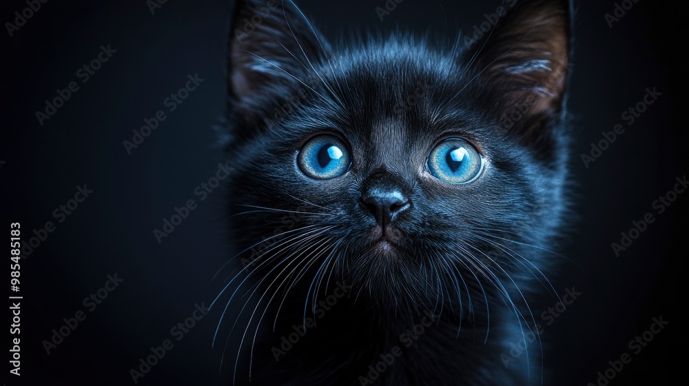Closeup of a Black Kitten with Blue Eyes Closeup of a Black Kitten with Blue Eyes