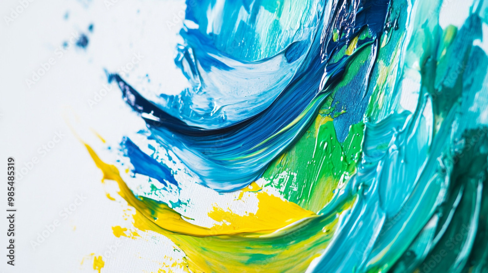 blue and yellow oil paint blending on a white canvas blue and yellow oil paint blending on a white canvas