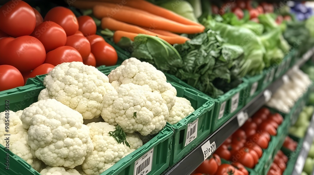 Vibrant Display of Seasonal Produce in Grocery Store Vibrant Display of Seasonal Produce in Grocery Store