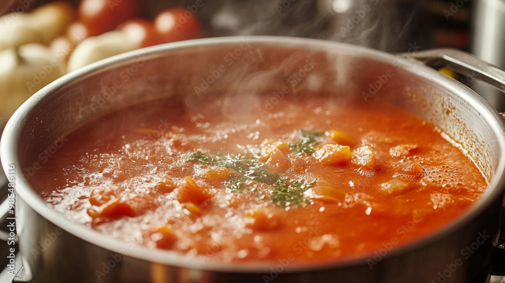 tomato soup boiling in pot tomato soup boiling in pot