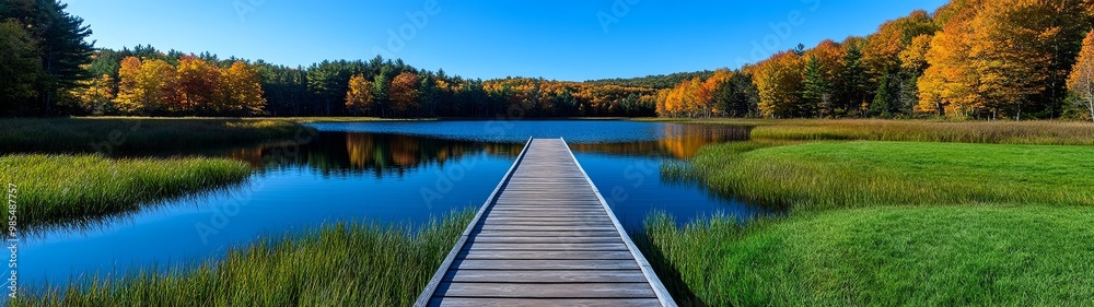 Scenic Autumn Landscape with Dock and Calm Water