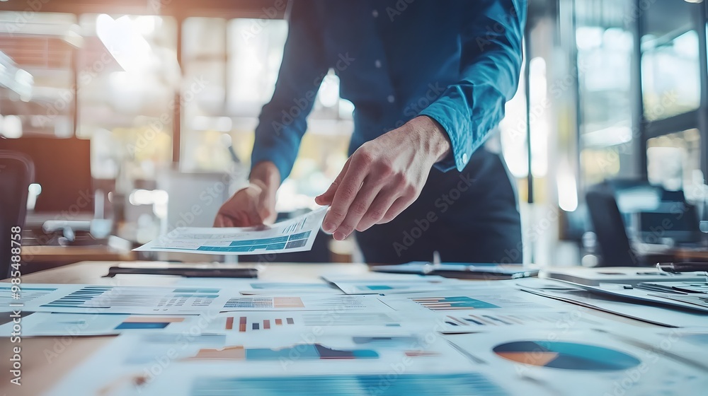 Fototapeta premium Business Team Reviewing Marketing Materials in Modern Office