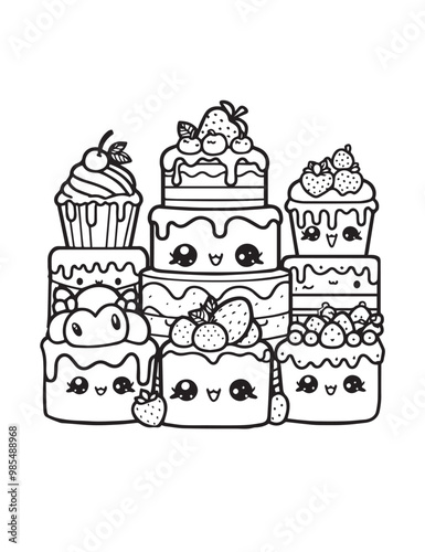 Illustration Coloring draw kawai food manny cookies creamy black and white version good for kids