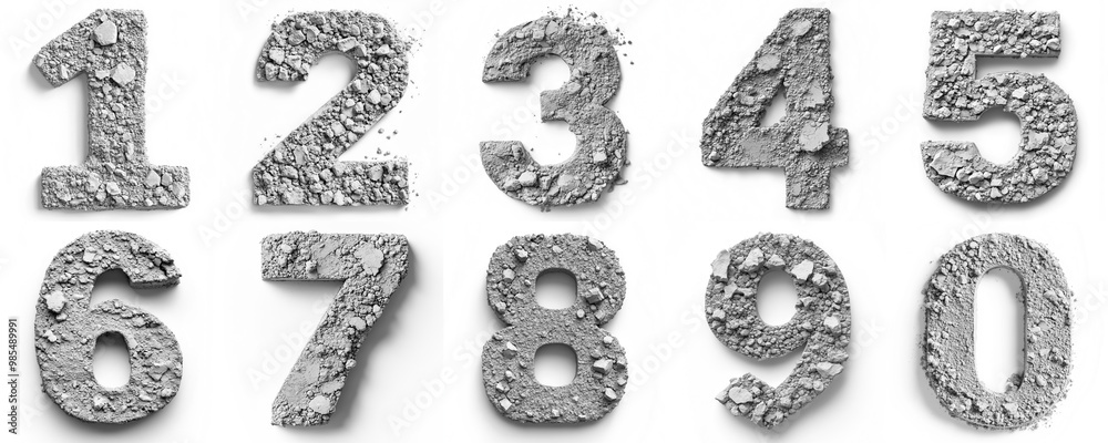 set of cement powder numbers: 1, 2, 3, 4, 5, 6, 7, 8, 9, 0. isolated on white background set of cement powder numbers: 1, 2, 3, 4, 5, 6, 7, 8, 9, 0. isolated on white background