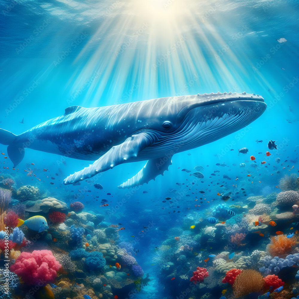 Naklejka premium 바닷 속 고래