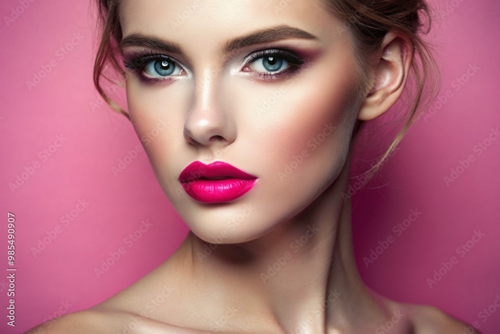 A woman with a pink face and blue eyes A woman with a pink face and blue eyes