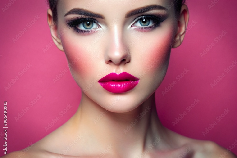 A woman with a pink face and blue eyes A woman with a pink face and blue eyes