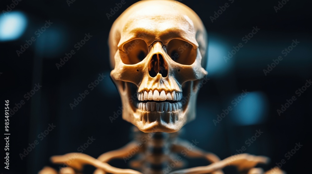 A close-up view of a human skull showcasing detailed features, perfect for educational and artistic purposes. A close-up view of a human skull showcasing detailed features, perfect for educational and artistic purposes.