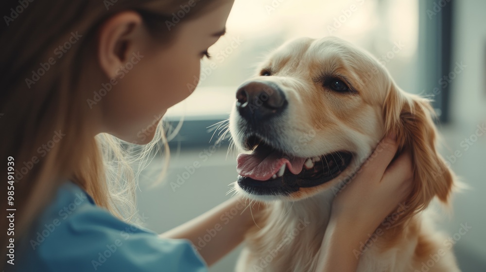 Veterinarian Caring for Golden Retriever. A Joyful Check-Up at a Modern Clinic Veterinarian Caring for Golden Retriever. A Joyful Check-Up at a Modern Clinic