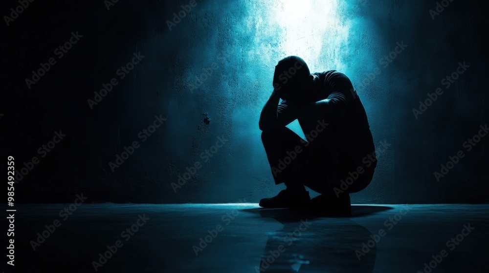 A silhouette of a person in a dark room, conveying deep emotion and contemplation under dim light. A silhouette of a person in a dark room, conveying deep emotion and contemplation under dim light.