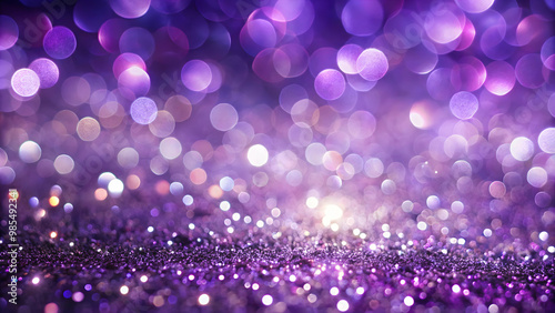 Luxurious purple glitter surface with sparkling lights, ideal for invitations and cards.