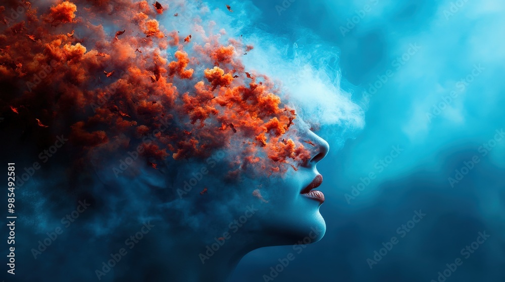 A surreal portrait of a woman with vibrant colors blending into smoke, creating an ethereal and dreamlike atmosphere. A surreal portrait of a woman with vibrant colors blending into smoke, creating an ethereal and dreamlike atmosphere.
