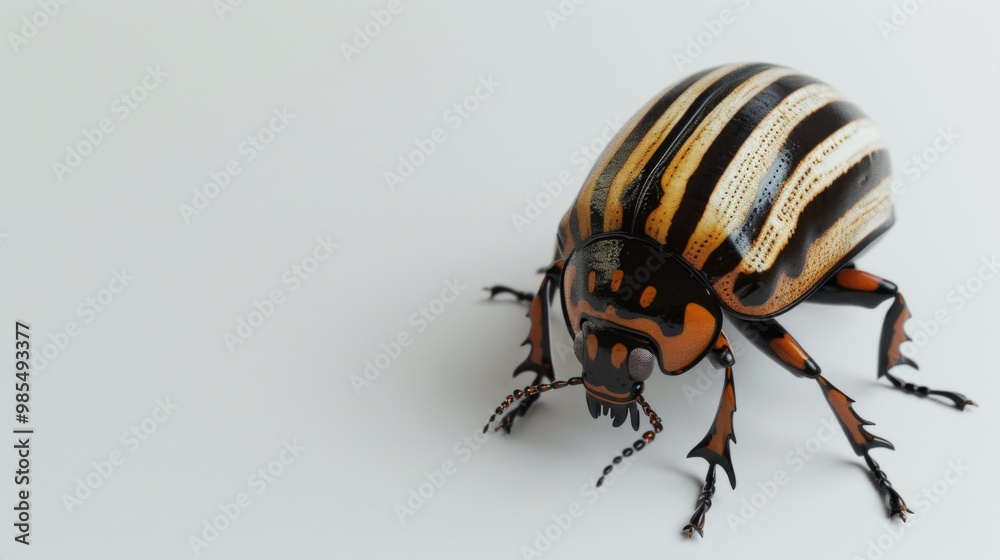 Naklejka premium Minimalist 3D Beetle with Stripes on Neutral Background