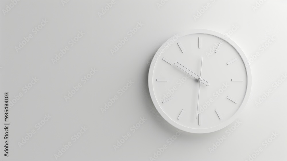Minimalist 3D White Wall Clock on Clean Background Minimalist 3D White Wall Clock on Clean Background