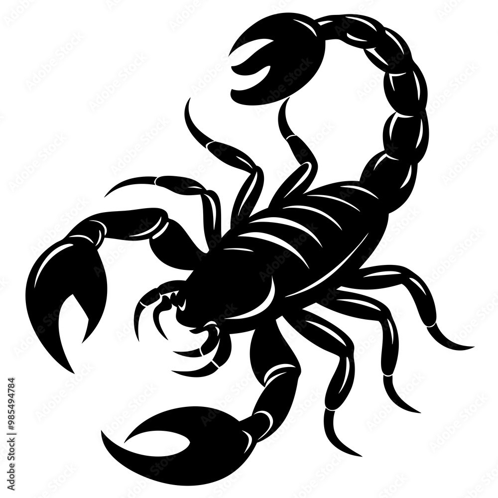 Scorpion Silhouette Tail Curled, Ready to Strike Vector Art Scorpion Silhouette Tail Curled, Ready to Strike Vector Art