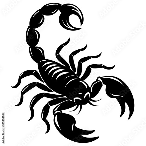 Scorpion Silhouette Tail Curled, Ready to Strike Vector Art