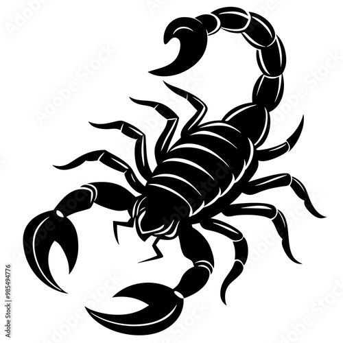 Scorpion Silhouette Tail Curled, Ready to Strike Vector Art