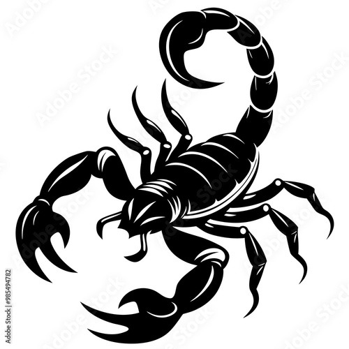Scorpion Silhouette Tail Curled, Ready to Strike Vector Art