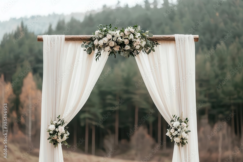 Rustic-themed wedding arch backdrop with natural wood and earthy tones for a cozy atmosphere Rustic-themed wedding arch backdrop with natural wood and earthy tones for a cozy atmosphere