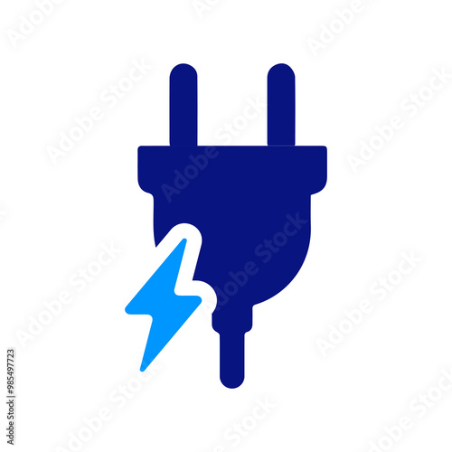 Electric plug, charging symbol, blue, power connection, clean energy, lightning bolt, simple design, energy efficiency, voltage symbol, tech icon, renewable power, energy flow