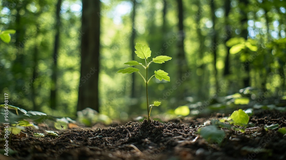 A Single Sapling Emerging from the Forest Floor A Single Sapling Emerging from the Forest Floor