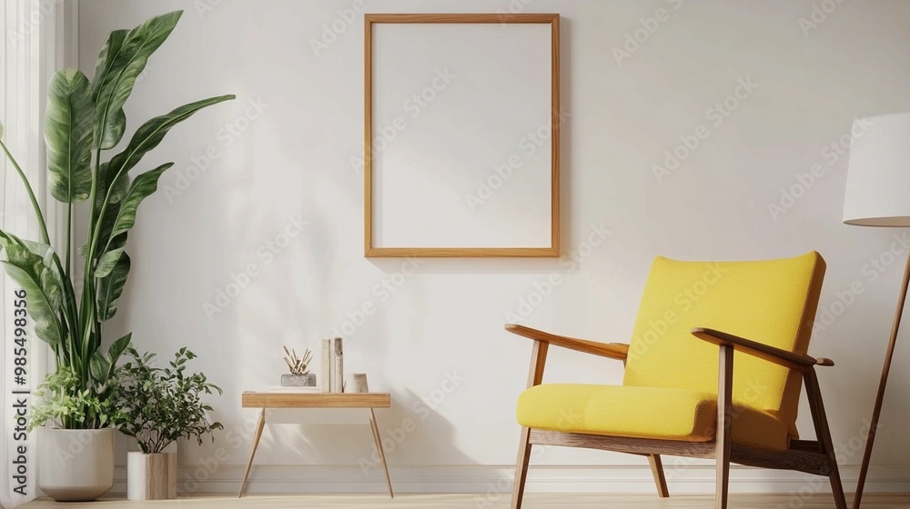 Scandinavian Interior Design of a Modern Living Room Featuring a Stylish Poster Mockup Scandinavian Interior Design of a Modern Living Room Featuring a Stylish Poster Mockup