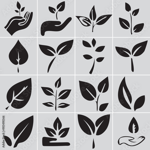 Plant leaf vector silhouette icon set. Generative AI