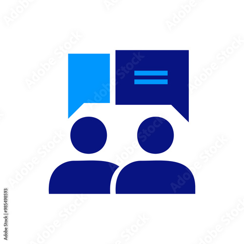 Two people with chat bubbles, blue and dark blue, communication, conversation, interaction, social media, text icon, online chat, social interaction, digital message, conversation symbol