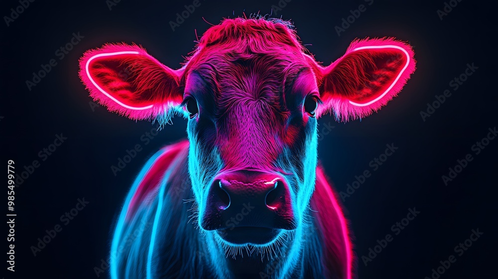 a neon lit cow on a dark background a neon lit cow on a dark background