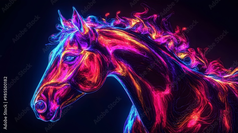 a neon lit horse on a dark background a neon lit horse on a dark background