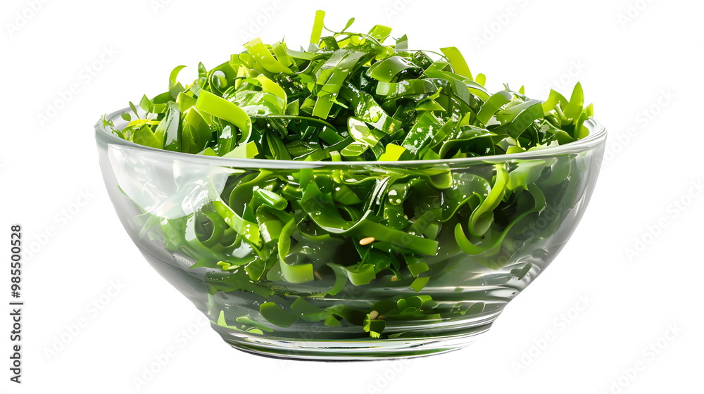 Fresh Seaweed Salad in Glass Bowl on Transparent Background Fresh Seaweed Salad in Glass Bowl on Transparent Background