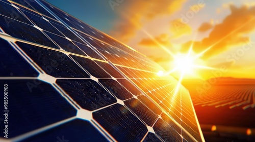 Close-up of a solar panel with sunlight reflecting off its surface
