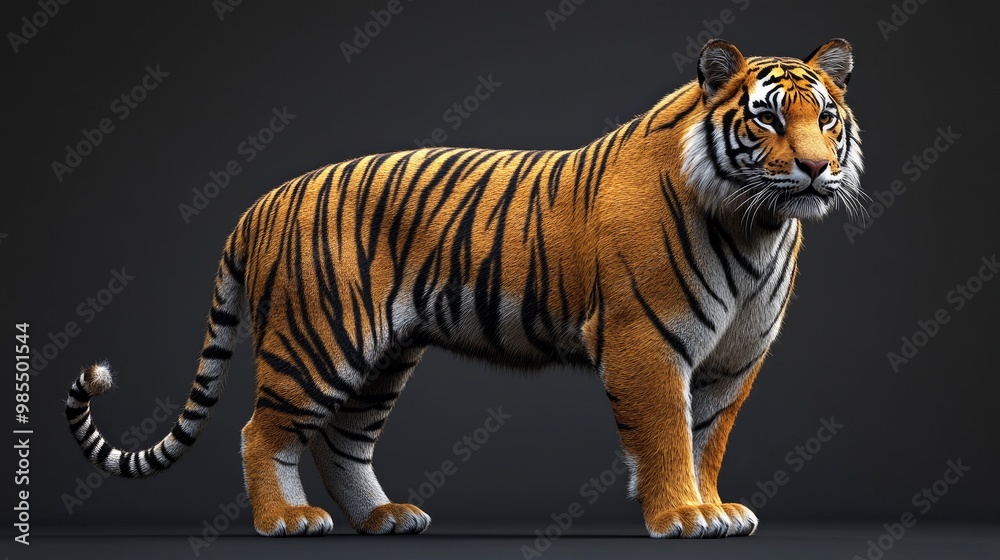 Obraz premium Majestic Bengal Tiger Standing Isolated on Black Background