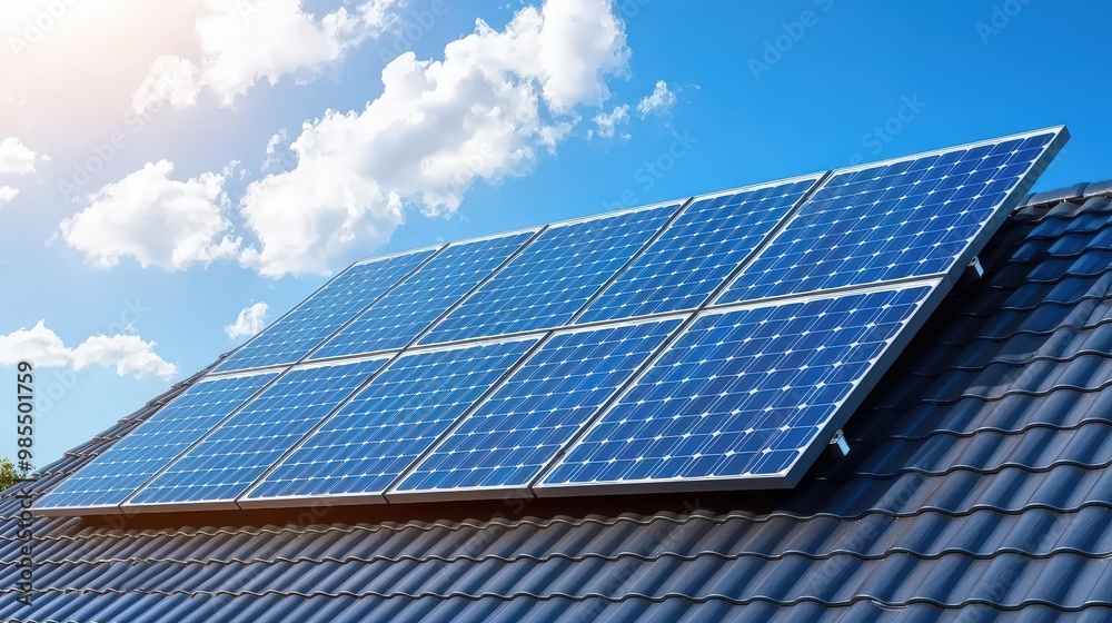 House with rooftop solar panels in a suburban neighborhood