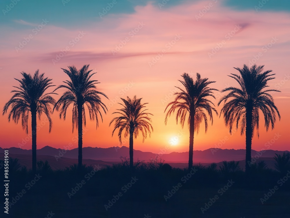 Obraz premium A serene desert oasis at sunset