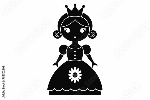 Christmas Doll Icon Black Silhouette, Christmas doll, black silhouette, holiday icon, festive doll. photo