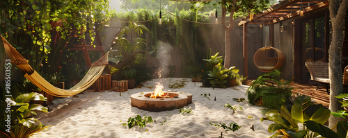 Relaxing Outdoor Space with Fire Pit and Hammock