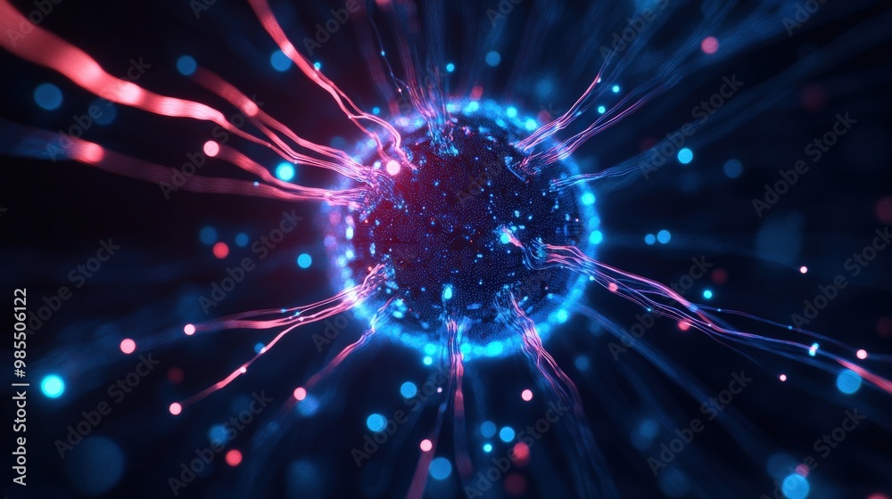 Fototapeta premium An abstract representation of a vibrant energy sphere pulsating with colorful light and dynamic movement, ideal for science themes.