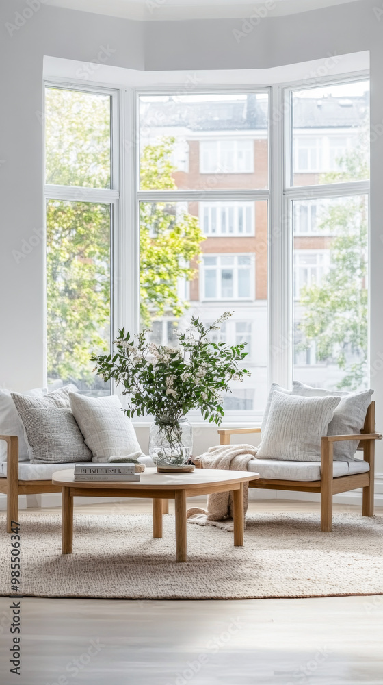 Cozy living room with natural light and plants in a modern urban apartment on a sunny afternoon Cozy living room with natural light and plants in a modern urban apartment on a sunny afternoon