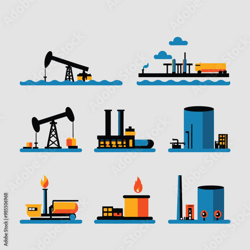 illustrations vector icon for oil and gas industry refinery process and building 
