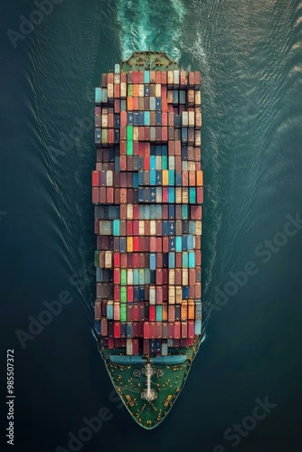 Large container ship, panoramic view.