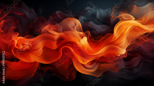 Fiery smoke in vivid red, orange, and yellow tones, swirling dynamically with intense energy, giving a sense of heat and movement, set against a deep black background