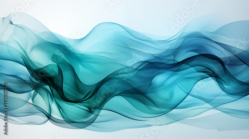 Cool-toned smoke in shades of blue, teal, and green, softly swirling and creating abstract shapes, a tranquil and refreshing vibe, perfect for a serene and relaxing background 