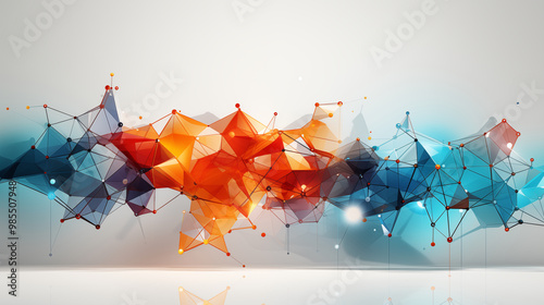 Abstract geometric background with interconnected shapes and lines in vibrant colors, set against a light grey backdrop, giving a modern and dynamic look for creative presentations