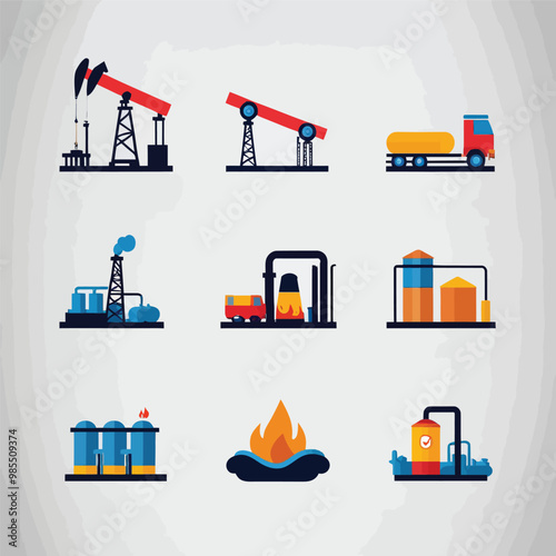 illustrations vector icon for oil and gas industry refinery process and building 
