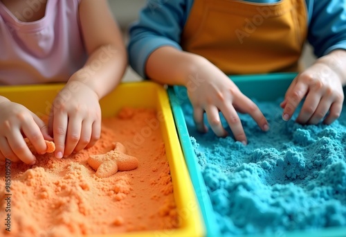 Kids playing with kinetic sand in a sensory activity