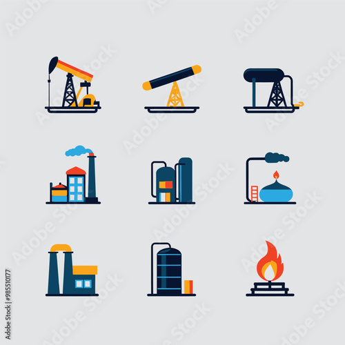 illustrations vector icon for oil and gas industry refinery process and building 
