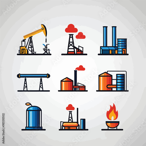 illustrations vector icon for oil and gas industry refinery process and building 
