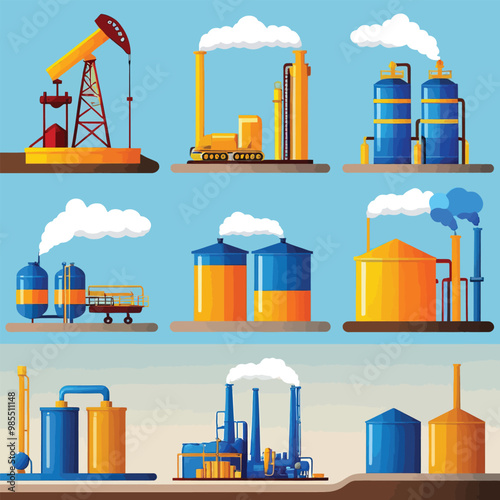 illustrations vector icon for oil and gas industry refinery process and building 
